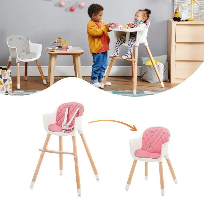 Chaise haute bébé évolutive KINDERKRAFT SIENNA - Plateau réglable - Rose-1