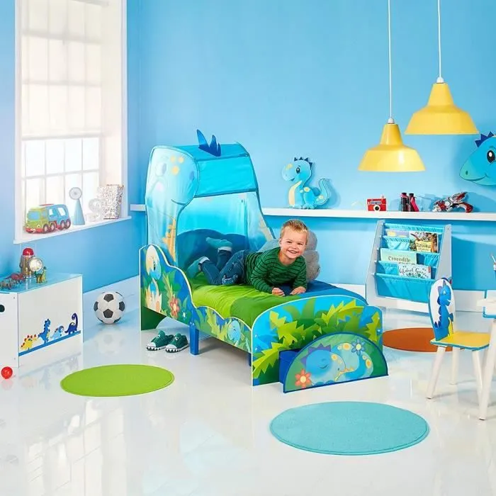 Lit Enfant Dinosaure - Marque - Modèle - Ciel de lit - Tiroir de Rangement - Matelas-0