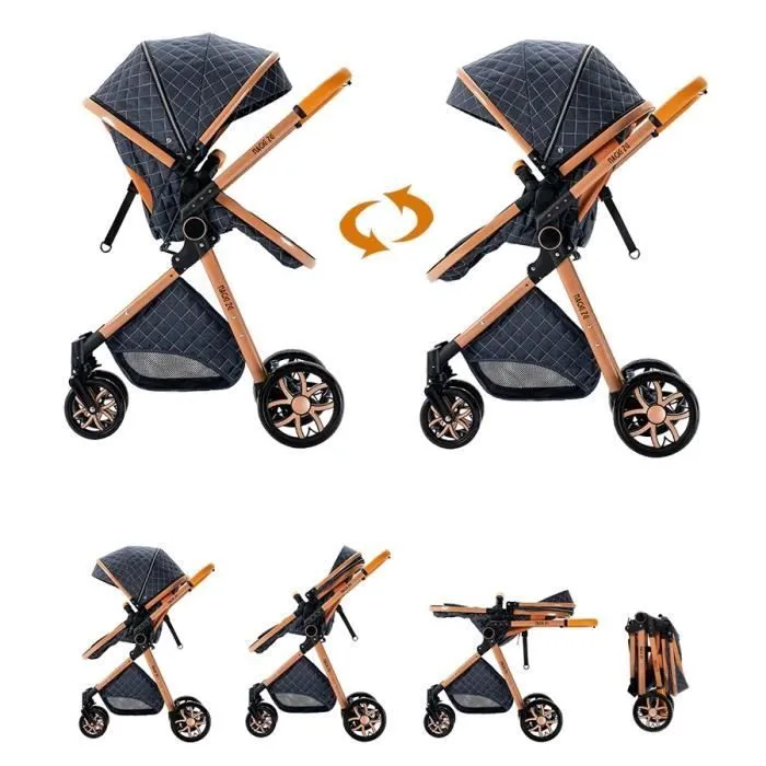 Poussette 3 en 1 Bébé Combinée Siège-Auto Landau Nacelle Réglable Sac à Langer Haute Qualité Poussette Canne Gris Clair-0