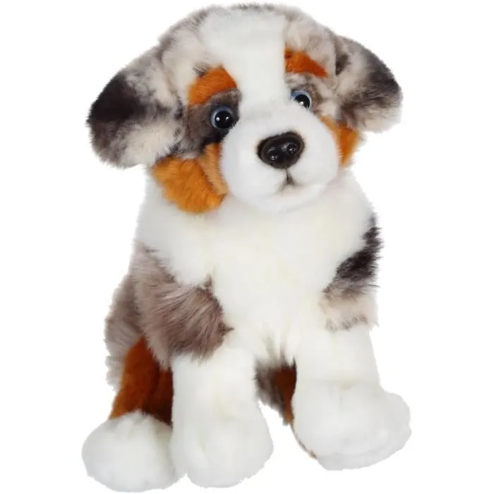 Gipsy Toys - Chien Berger Australien Assis - 25 cm - Blanc - Marron - Gris - Noir-0