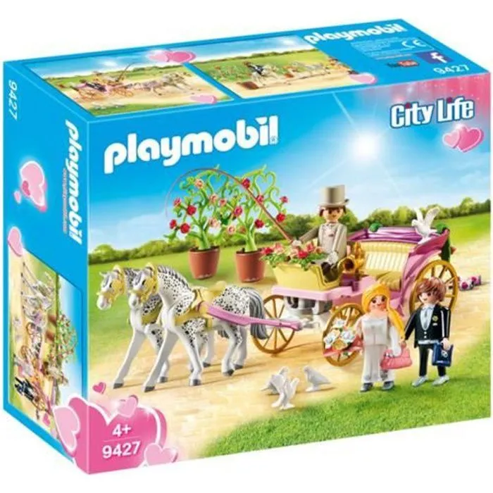 PLAYMOBIL - City Life - Carrosse et couple de mariés - 2 chevaux appaloosa - 3 personnages-0