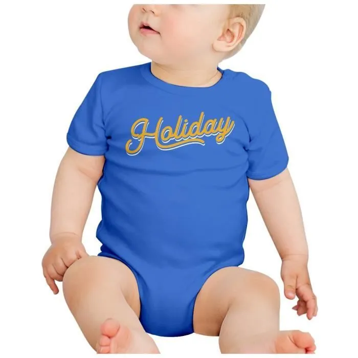 Body Bébé Manche Courte Bleu Holiday Vintage Style 70's Vacances Été Noel-1