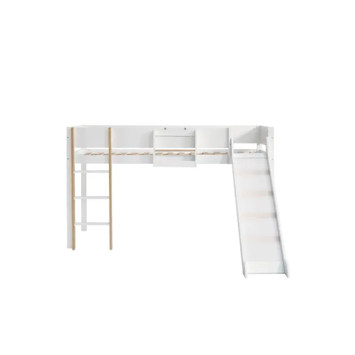 Lits hauts, lits superposés avec trois échelles droites, lits pour enfants, lits pour jeunes avec toboggans, 90x200 cm-2