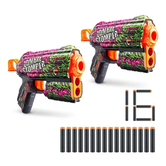 Zuru x-shot - 36551 - XSHOT- X-Shot Skins Flux Zombie Stomper, Blaster Mousse (Lot de 2, 16 flechettes) Lanceur, A-0