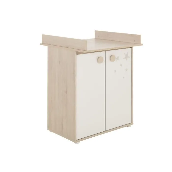GAMI Simon Commode 2 portes + plan à langer pin blanchi-1