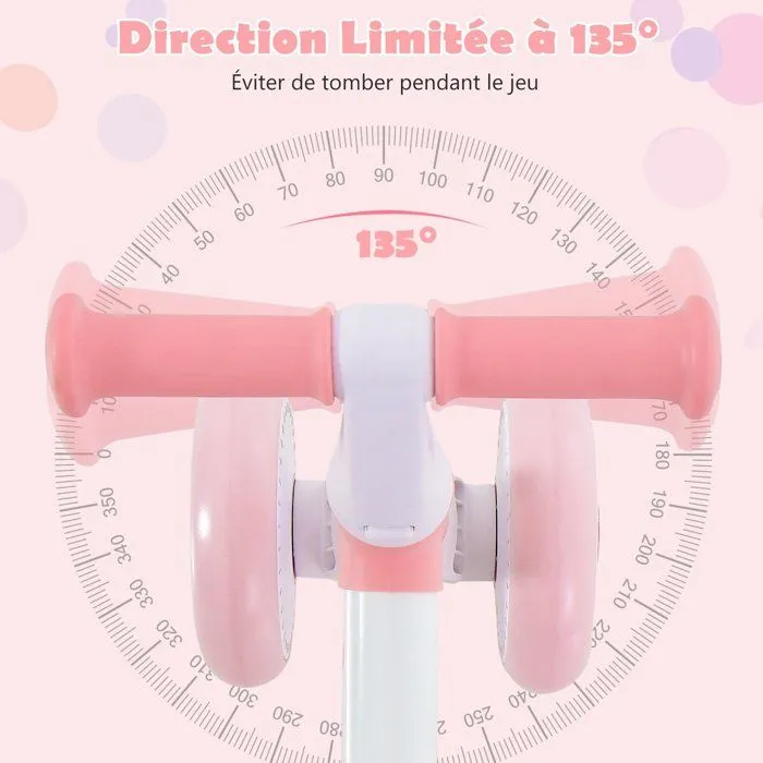 COSTWAY Draisienne sans Pédale pour Bébé 1-3 Ans avec 3 Roues, Vélo d'Équilibre Enfant Pliable avec Selle Réglable en Hauteur, Rose-2