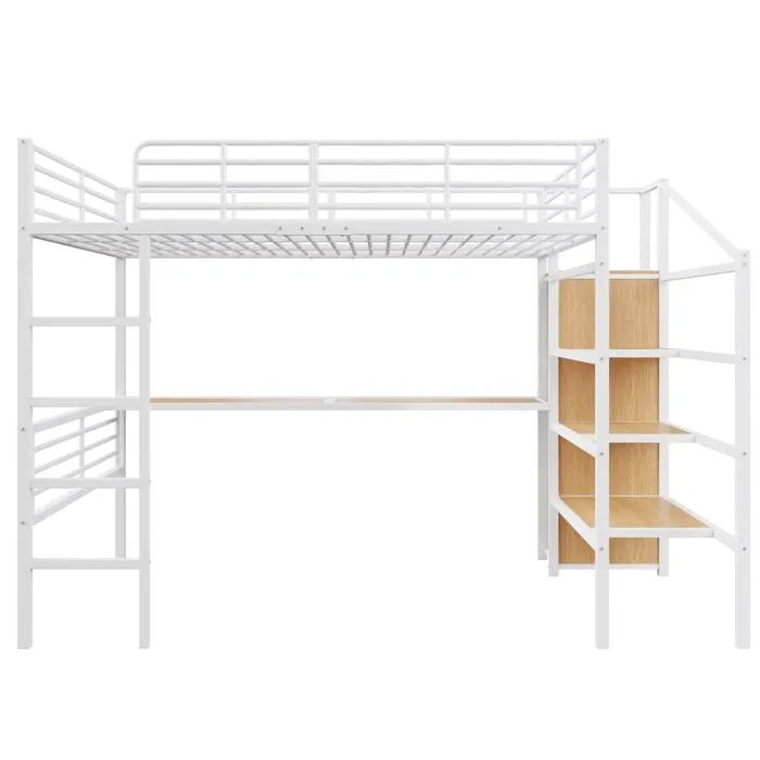 Lit mezzanine - MARQUE - 140x200cm - Bureau intégré - Armoire ouverte - Échelle de rangement-2