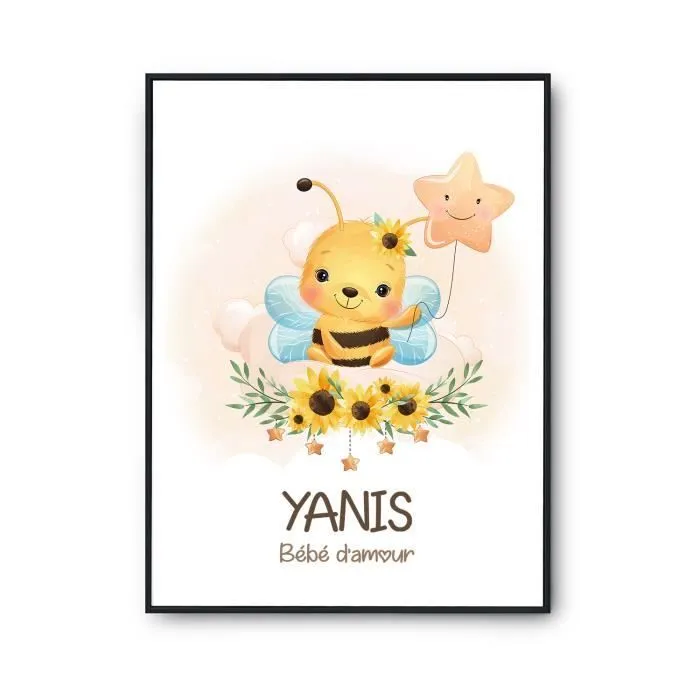 Affiche - Yanis - Bébé d'amour - Abeille - 42 x 59.3 cm - Décoration murale - Noir-0