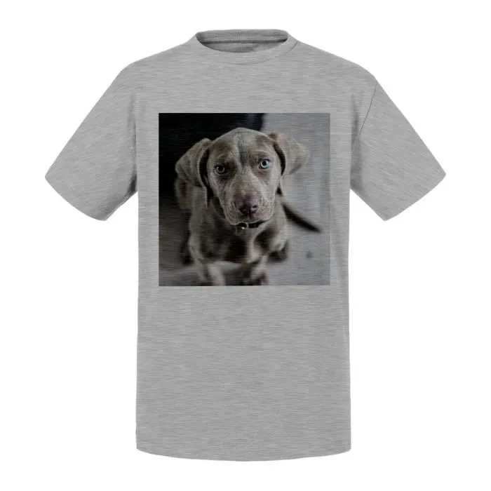 T-shirt Enfant Noir Braque De Weimar Jeune Chiot Gros Chien Gris Photo Mignon-0