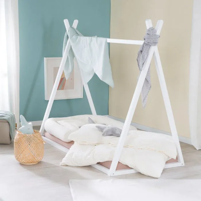 Lit Tipi 70 x 140 cm pour Enfants ROBA - Bambou Certifié FSC - Lit Indien pour Garçon et Fille - Bois Laqué Blanc-2