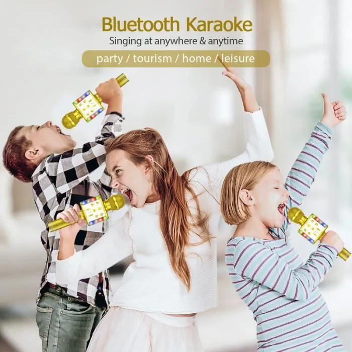 Karaoké Microphone Sans Fil, Microphone USB Enregistreur, Microphone Bluetooth Multifonctionnel-Gold-2