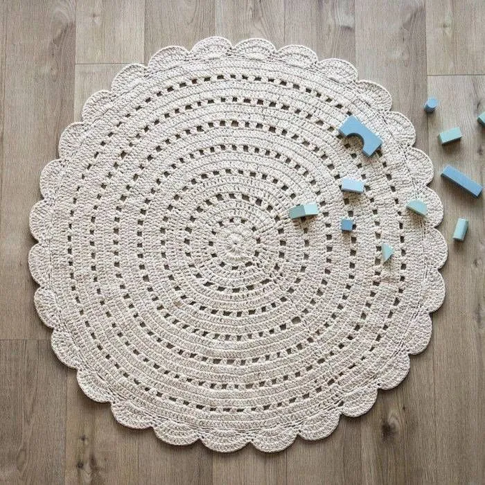 Tapis rond - NATTIOT - Alma Ecru - Coton - 150 cm - Certifié Oeko-Tex-1