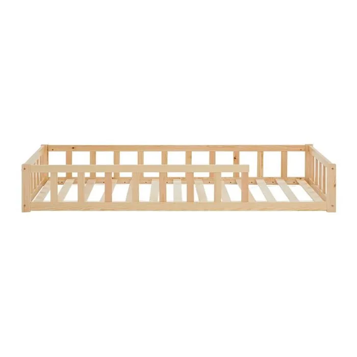 HomeStyle4U - 2837 - Lit Montessori 90x200 cm en bois massif naturel avec barrières-0