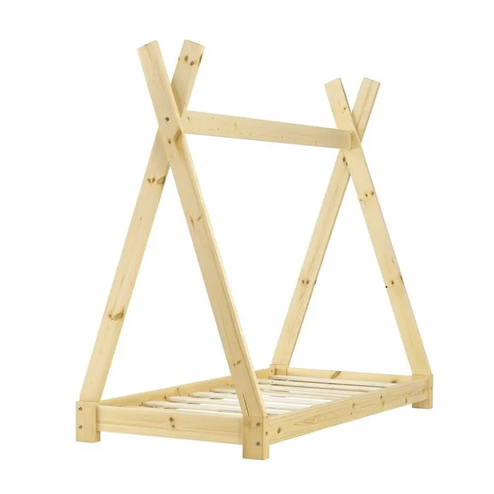Lit de Tipi pour Enfant Onejda Bois Naturel 140 x 70 cm [en.casa]-5