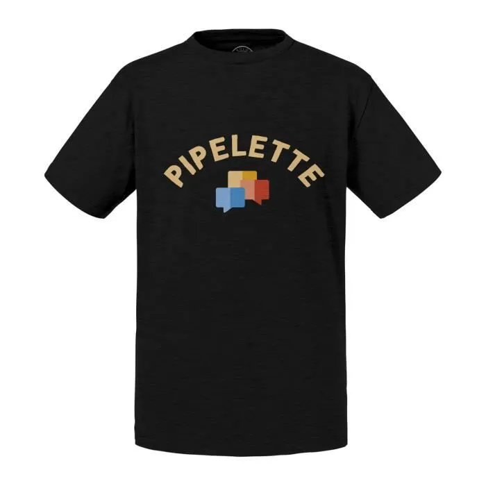 T-shirt Enfant Noir Pipelette Humour Blague Copine-0