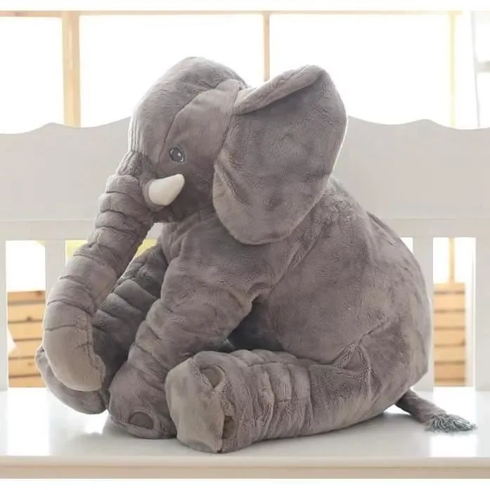 60cm Oreiller Elephant Poupée en Peluche pour dodo de bebe enfant Gris-2
