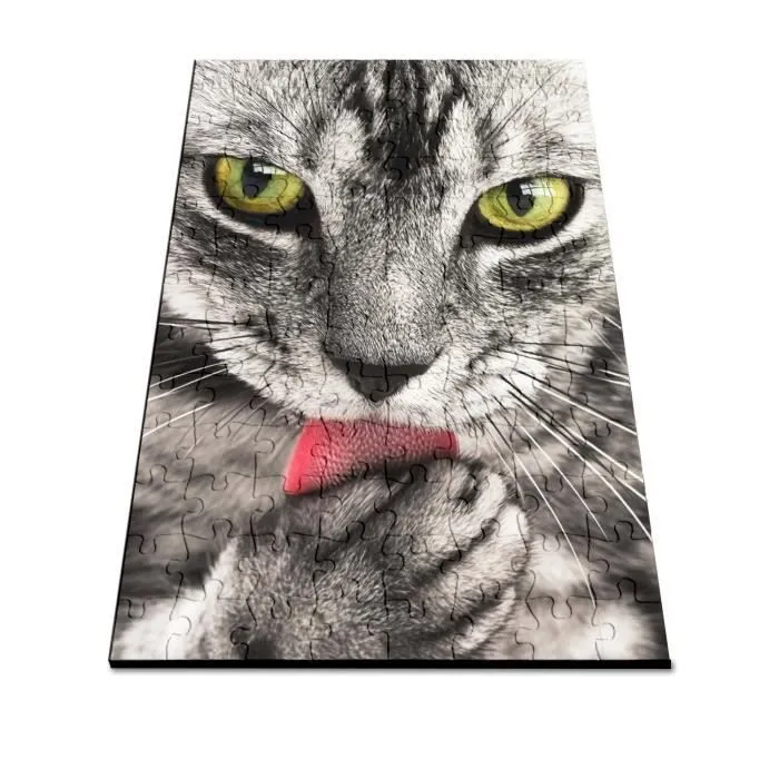 Puzzle Classique - FABULOUS - Chat Tigré Yeux Vert Langue Rose - 100 Pièces - Mixte - Intérieur - Adulte-2