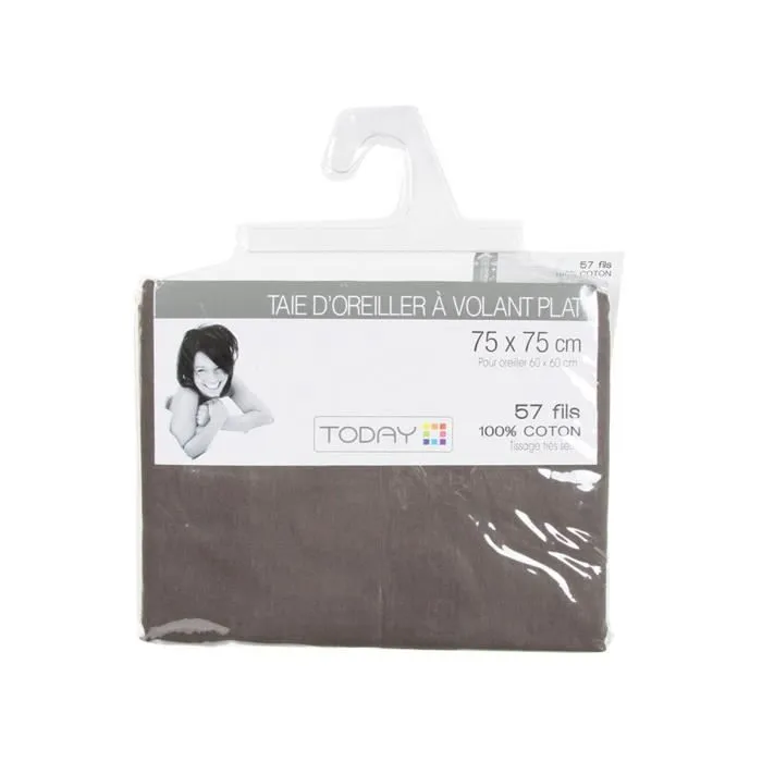 Taie d'oreiller - Coton - Taupe - 75 x 75 cm - Lavable à 40°C - Tissage très serré-1