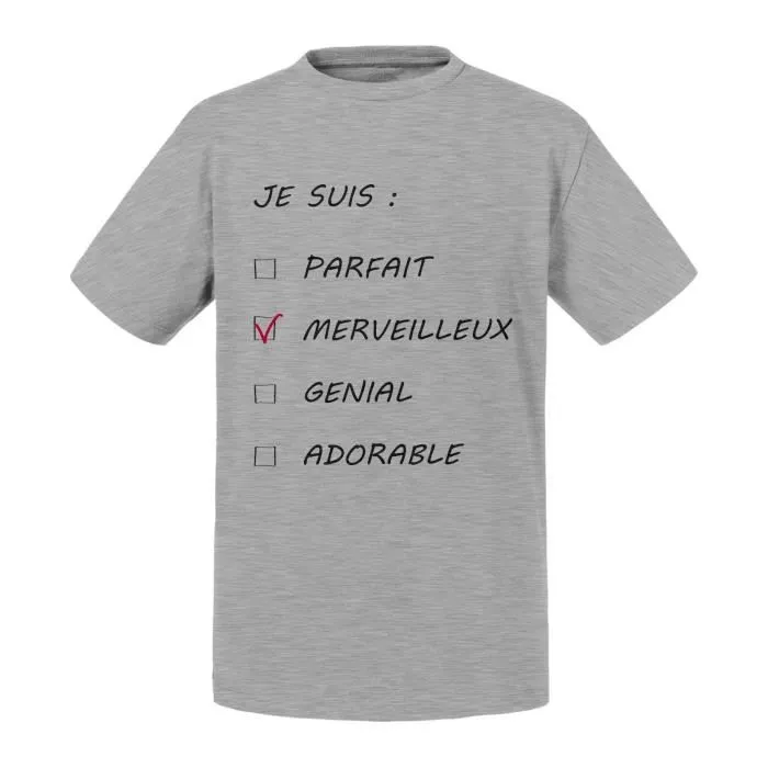 T-shirt Enfant Gris Je suis Merveilleux Cases à Cocher Homme-0