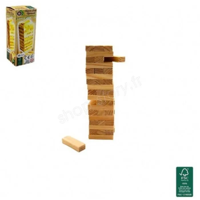 Jeu de la Tour Infernale En Bois Format Voyage 12 Cm Jeu d'Adresse À Empiler 36 Blocs - Dès 3 ans-0