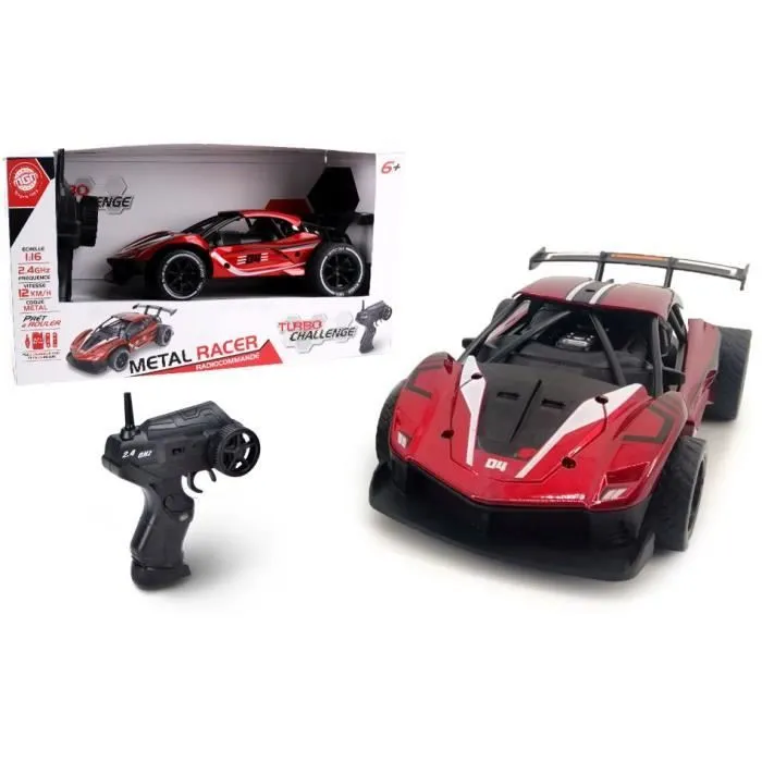 Voiture de course TURBO CHALLENGE - 2.4Ghz - Coque métal rouge - Rechargeable USB - 12 km/h-1
