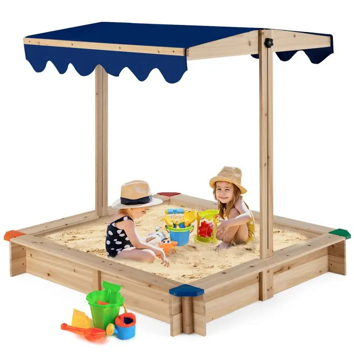 COSTWAY Bac à Sable en Bois de Cèdre - Toit Réglable,121 x 121 x 120 CM (L x l x H) Coins de Protection pour Maison, Jardin, Plage-0