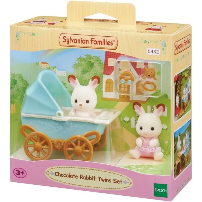 Figurines miniatures - SYLVANIAN FAMILIES - Les jumeaux Lapin Chocolat et leur poussette double-4