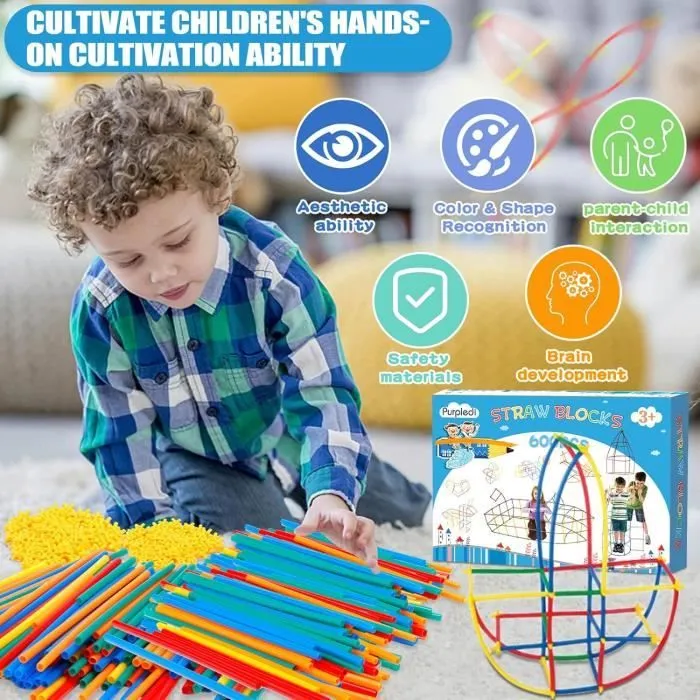Jeu d'assemblage en paille 600pcs - ZGEER - Construction créative pour enfant-2