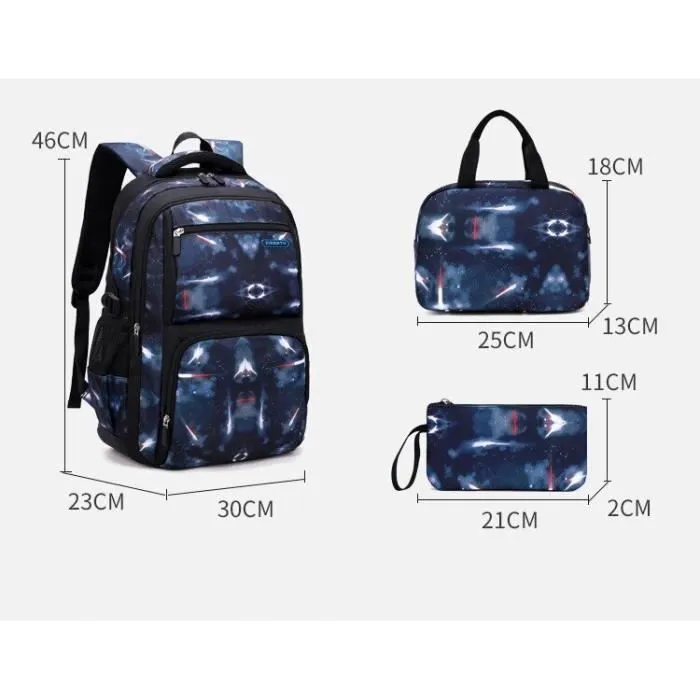 Cartable Enfant Garcon,Sac à Dos Cartable Étudiants 8 9 10 11 12 13 14 Ans CE2 CM1 2 6E,Style ciel étoilé noir et bleu-4PCS-3