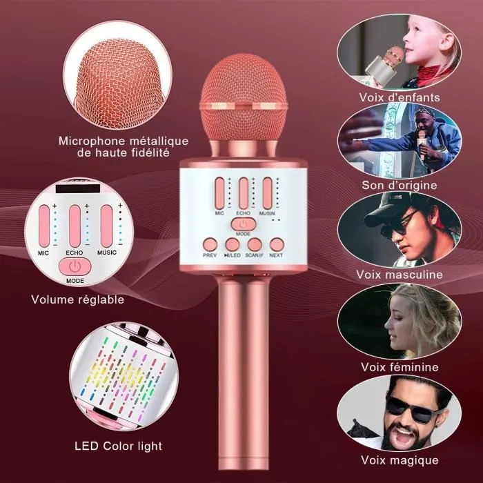 Microphone Sans Fil Karaoké Enfant avec Lumières LED - OUTAD - Q88 - Filtre anti-bruit - Changement de voix-2