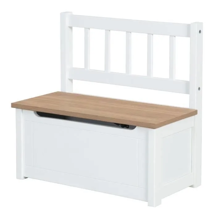 ROBA Banc Coffre à Jouets Woody pour Enfant - Meuble de Rangement en Bois 2 en 1 - Fermeture Douce - Blanc / Aspect Bois-0