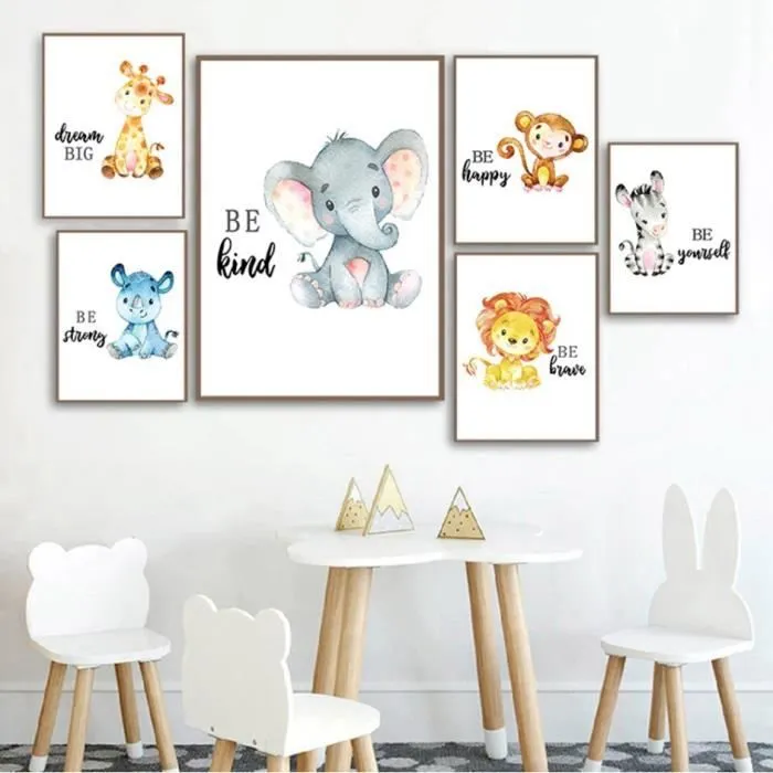 Toile Enfant Elephant Be Kind - Chambre Bébé Garcon Fille - Affiche Décorative - Poster Décoration Maison 30x40cm-1