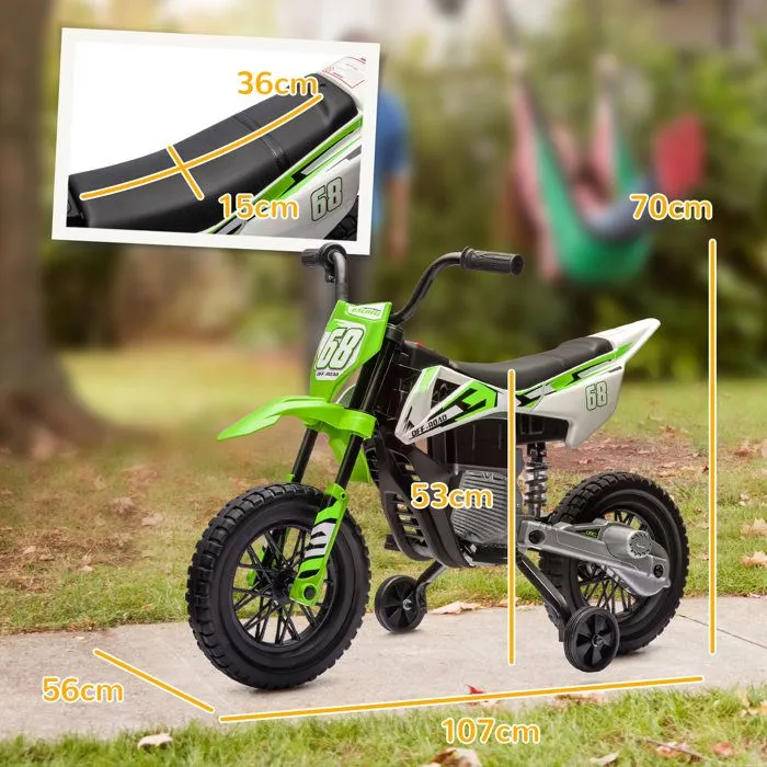 Moto électrique pour enfant - AIYAPLAY - de 3 à 6 ans - 2 moteurs 12V, vitesse max. 5 km/h - roues d'entraînement - musique - vert-3