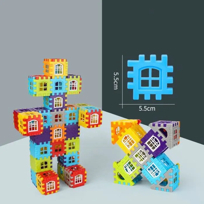 ABIL Jouet de bloc de construction de maison Blocs de Bloc de construction de 140 pièces avec panneau de fenêtre de 46 piè VGEBY-1