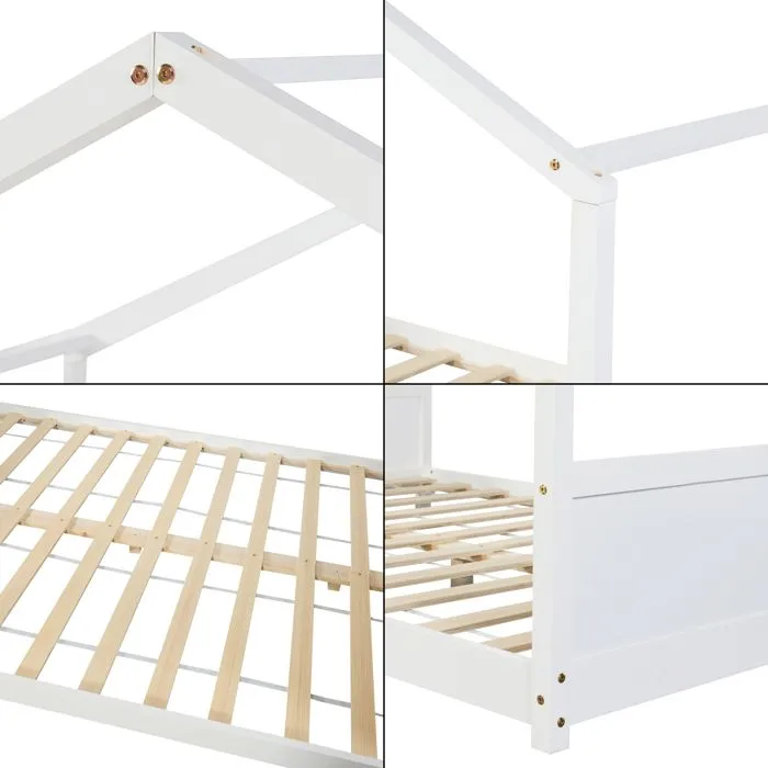 Lit cabane Simo avec matelas 140 x 200 cm blanc-5