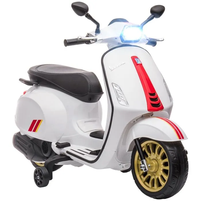 Scooter électrique enfant AIYAPLAY Vespa 6 V dim. 107L x 47l x 73H cm Musique MP3 Port USB Phare 2 roulettes, pour 3-6 ans, Blanc-0