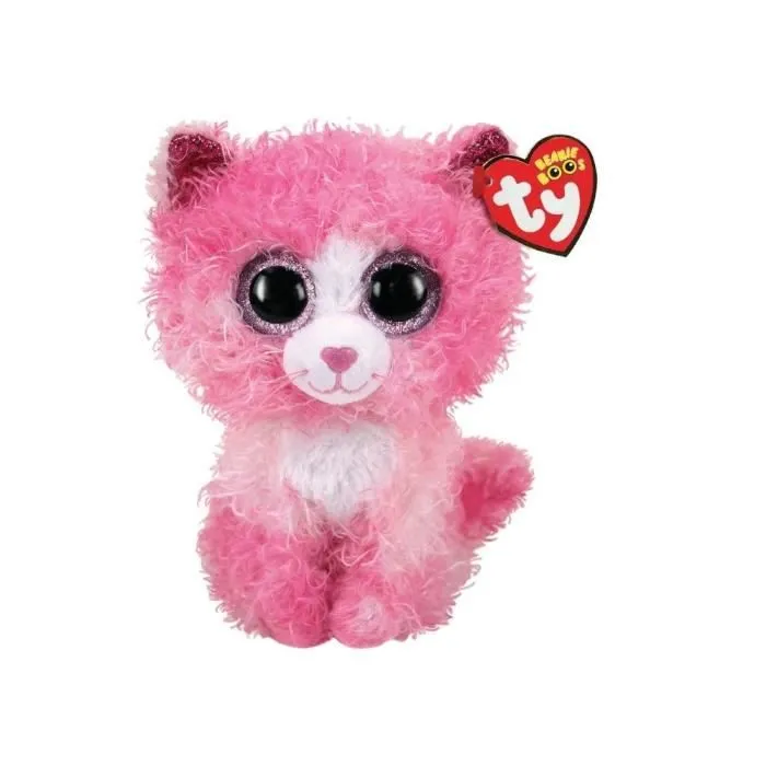 Peluche TY Beanie Boos Reagan Chat 15cm - Rose et Blanc-0