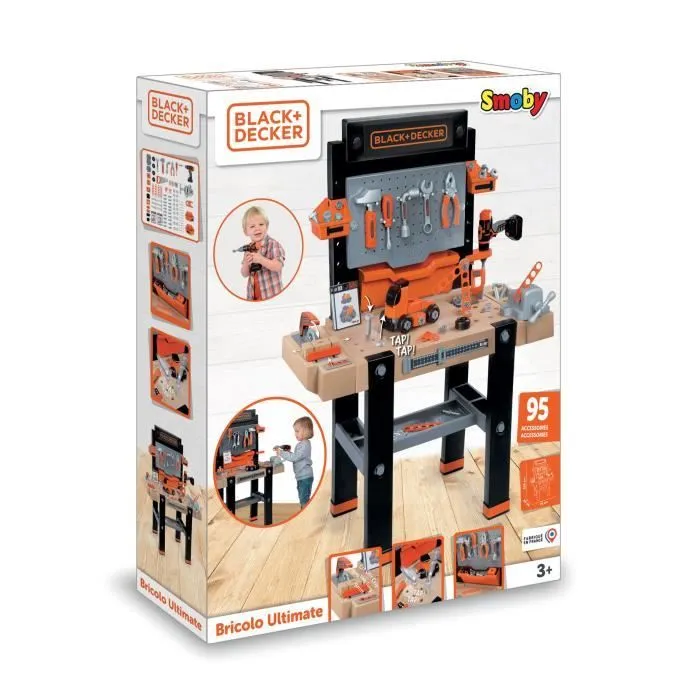 Smoby - Etabli bricolo Ultimate Black and Decker - Bruits réalistes - 95 accessoires - Voiture à construire - Fabrication française-0