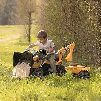 Tracteur à pédales Builder Max + Remorque + Pelleteuse + Pelle - Smoby - Jaune-3