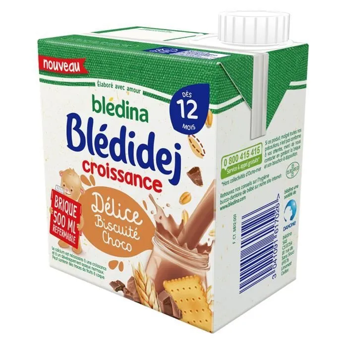 Blédina Blédidej, Céréales bébé Lactées, Dès 12 Mois, Délice Biscuité Choco, 1x500ml-1