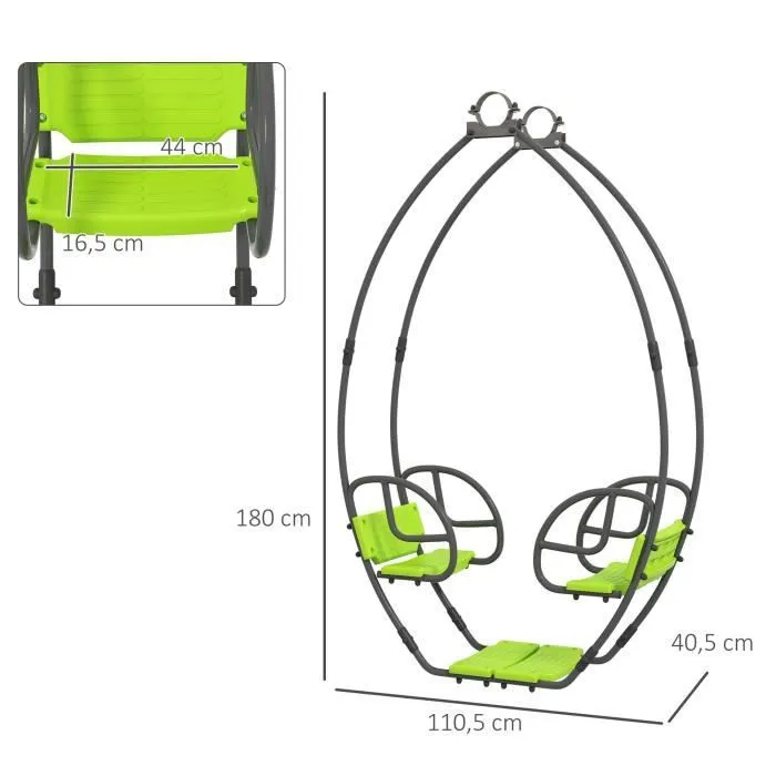 Outsunny - Balançoire pour enfants - Métal - 110.5x40.5x180cm - Vert-2