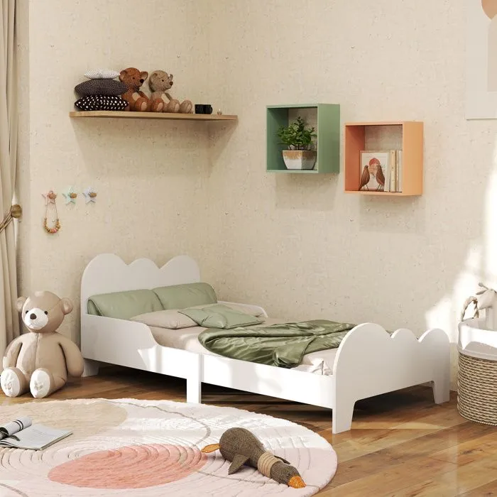 Lit pour enfant - AIYAPLAY - 3 à 8 ans - barrière de sécurité, sommier à lattes inclus - 143,5 x 74,5 x 56 cm - blanc-2