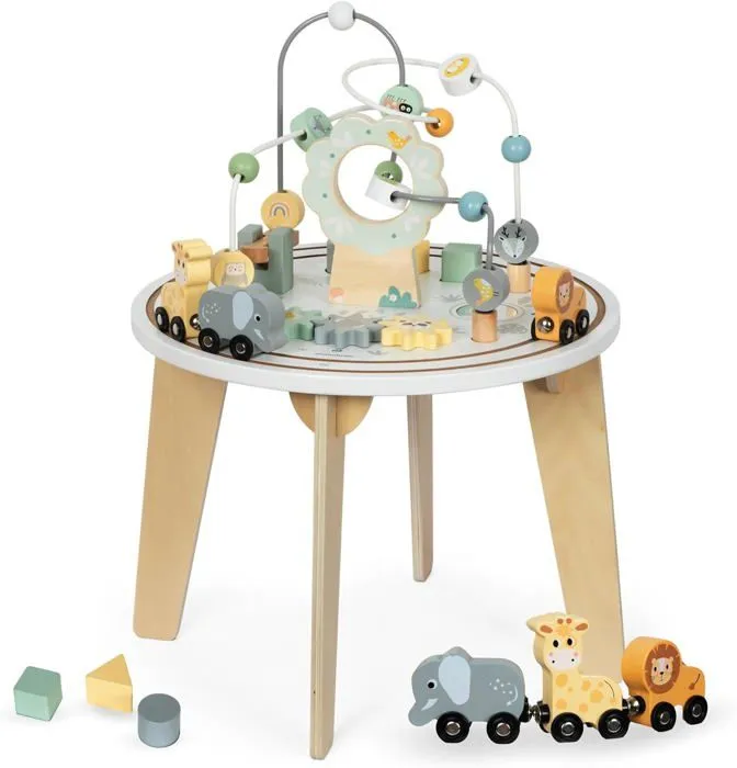 Table d'Activité Bébé Mamabrum, Jouet Éducatif en bois Labyrinthe, Circuit avec Animaux sur des roues, Engrenage, Trieur de formes-0