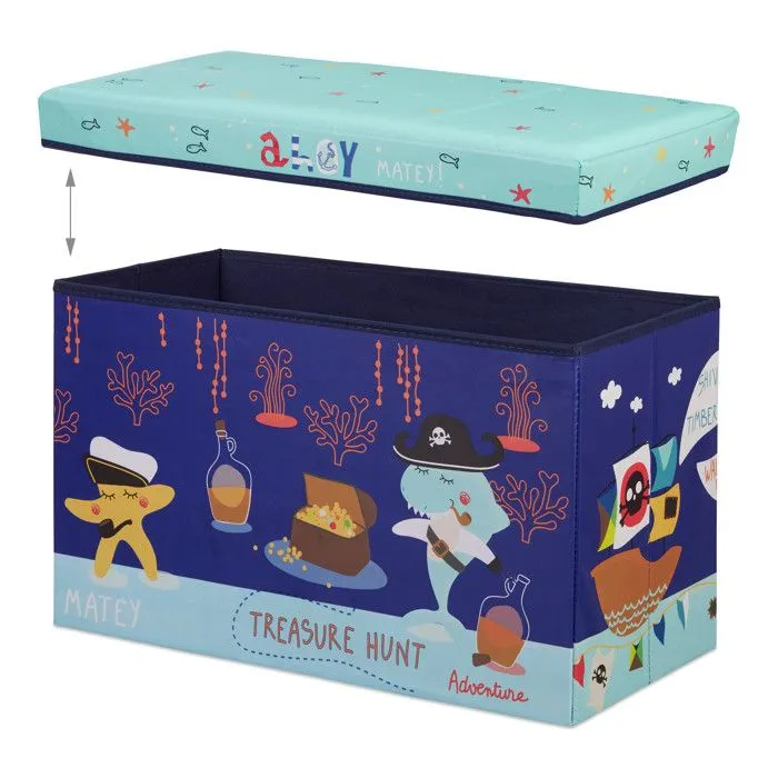Relaxdays Tabouret Coffre à jouets boîte à jouets couvercle pouf enfant pliable rangement trésor 50L, bleu foncé-5