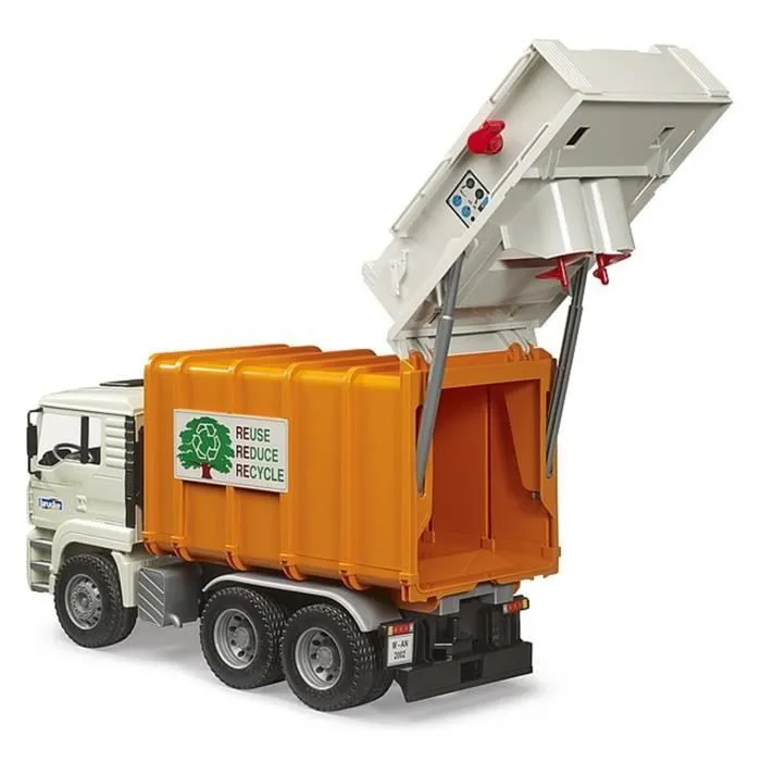 Camion poubelle - BRUDER - MAN TGA - 2 poubelles incluses - Échelle 1:16 - À partir de 3 ans-3