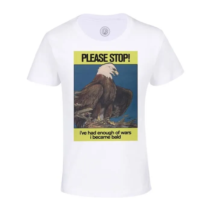T-shirt Enfant Blanc I've Had Enough of Wars Aigle Etats Unis Humour Collage Vintage Illustration Art Animal Parodie-0
