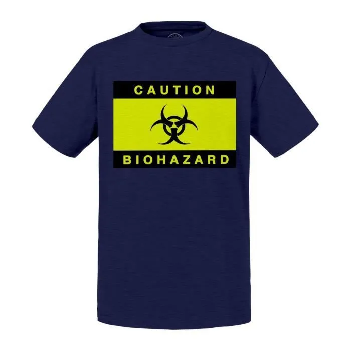 T-shirt Enfant Bleu Caution Biohazard Danger Radioactif-0