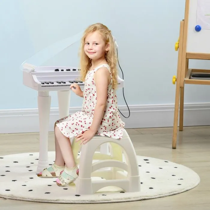 AIYAPLAY Piano enfant électronique, clavier de piano, 32 touches multifonctions, couvercle lumineux LED, blanc-2
