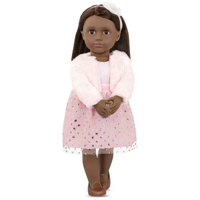 Poupée Our Generation - Riya - 46 cm - Robe rose à motifs - Tenue chic - Accessoires assortis-1