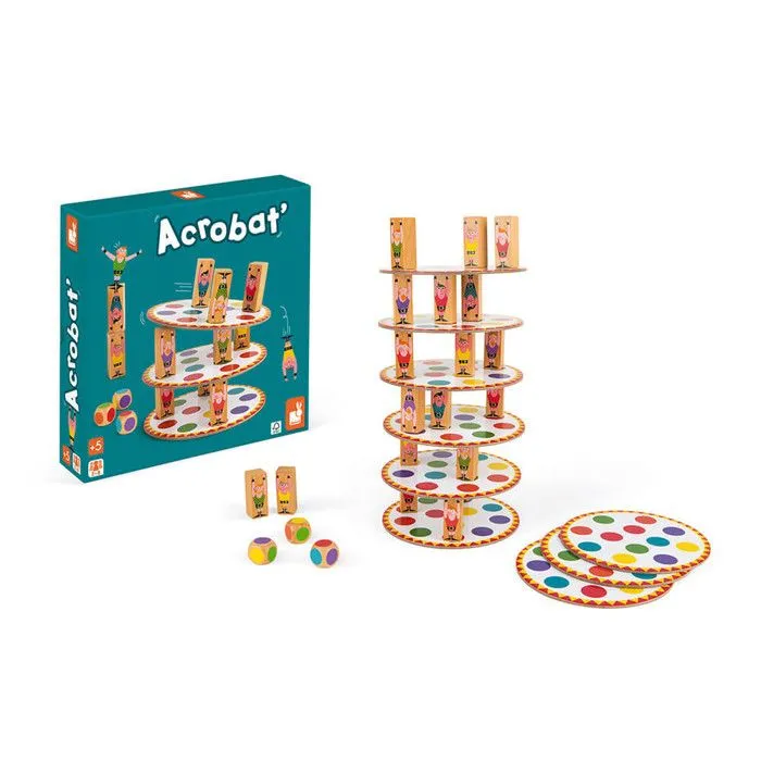 Jeu d'adresse JANOD - Acrobat' - Pour Enfants de 5 Ans et Plus - Tour de Pions en Bois Multicolores-5